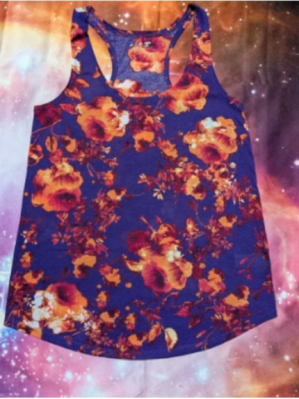 Girls' Purple Floral Racerback Tank Top with Orange Blooms